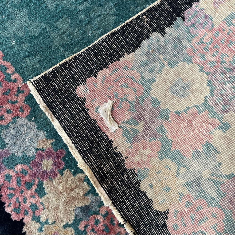 Antique Art Deco Chinese 3’x4’10” Hand Knotted Wool Floral Rug - Picture 10 of 12